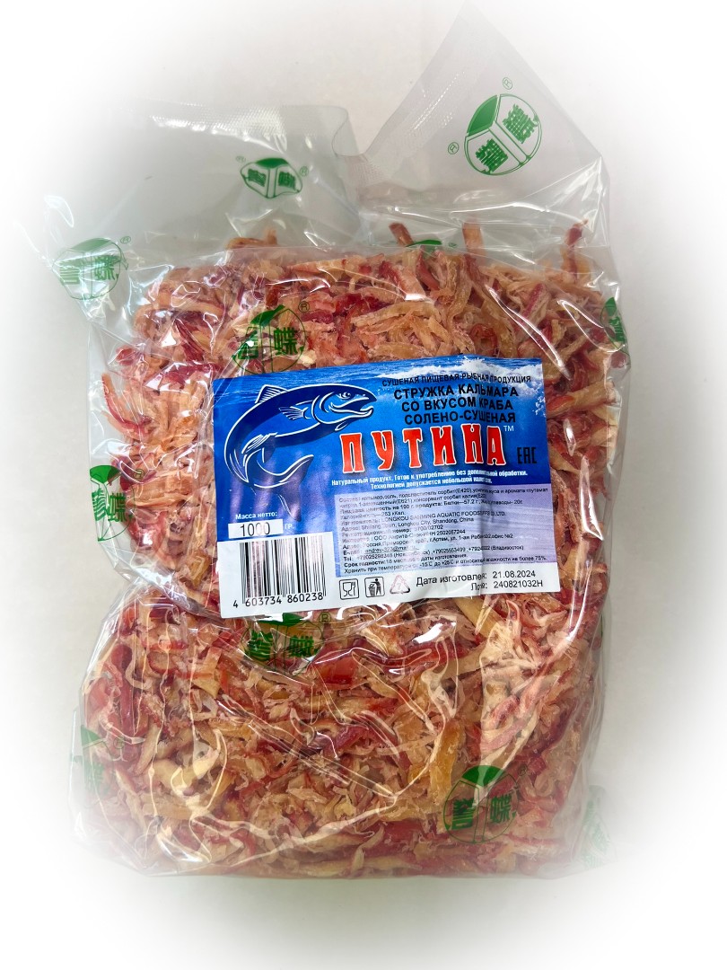Кальмар стружка со вкусом краба "Розовая" (ПУТИНА) в Бийске